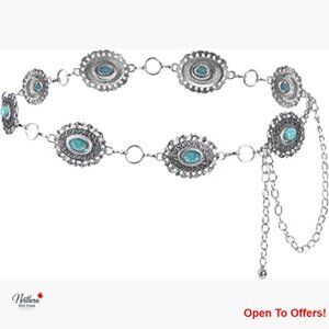 Metal Concho Chain Belt Adjustable Western Waist Belt for Dresses